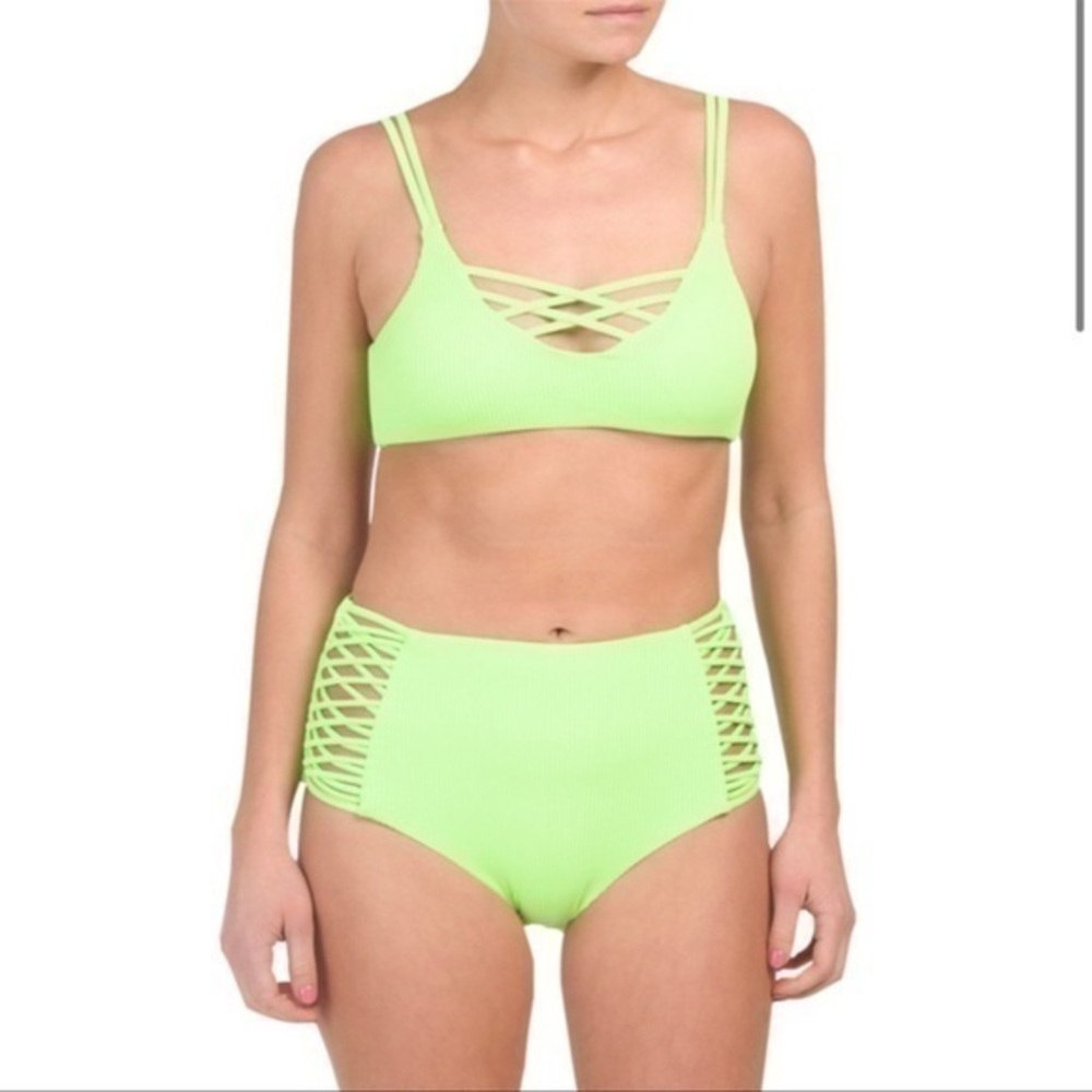 TiNiBiKiNi High Waist Ribbed Reversible Bikini Set NWT Sz L